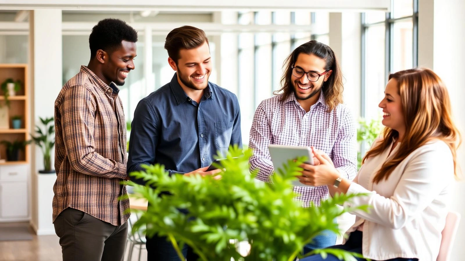 Employees working in a modern supportive workplace